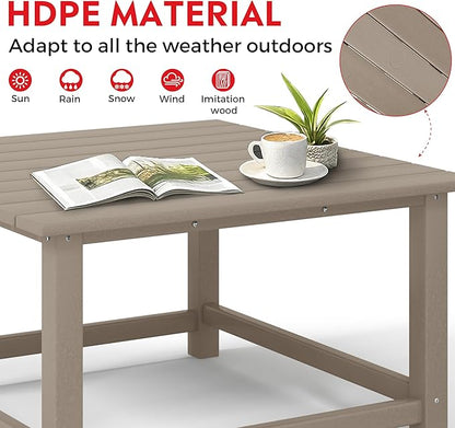 Costaelm Patio Conversation Table, Tatio Accent HDPE Outdoor Weather Resistant, Square Outdoor Porch Balcony Patio Drink Table for Outside, Pool, Backyard, Weathered Wood
