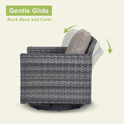 Outdoor Patio Swivel Rocker Chairs - 3 Piece Wicker Patio Furniture Bistro Swivel Rocking Chairs Set with Comfortable Cushions,Sturdy Metal Frame and Side Table for Porch Deck(Mixed Grey/Grey)