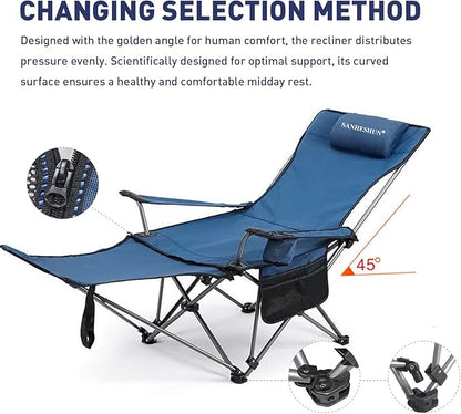 Zero Gravity Chair, Reclining Camping Chair with Padded Pillow, Cup Holder, Storage Pocket & Carry Bag, 4-in-1 Portable Camping Recliner for Outdoor, Beach, Garden, and Backyard - Blue Mesh