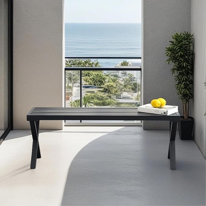 Backless Outdoor Bench Set of 2, Metal Patio Bench, Garden Bench for Front Porch, Backyard and Deck, Black