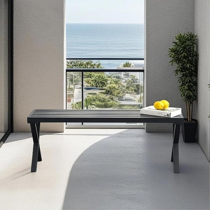 Backless Outdoor Bench Set of 2, Metal Patio Bench, Garden Bench for Front Porch, Backyard and Deck, Black