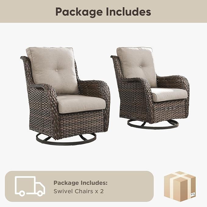 Belord Outdoor Swivel Chairs Set of 2, Patio Wicker Rocker Chairs, All Weather Patio Conversation Furniture Set - Photo 8