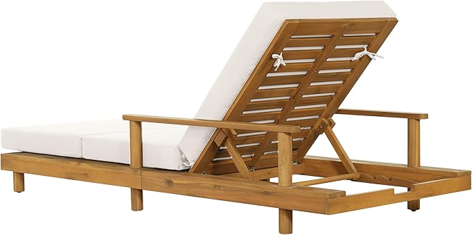 Merax Acacia Wood Outdoor Chaise Lounge Chair with 3-Position Adjustable Backrest & 4" Thick 3-Fold Removable Cushion - Photo 8