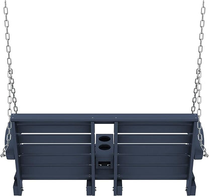KINGYES Outdoor Hanging Porch Swing, 2 Seat Patio Swing Chair with Cup Holders, Waterproof Swing Chair Bench for Courtyard & Garden, 660LBS Weight Capacity, Blue