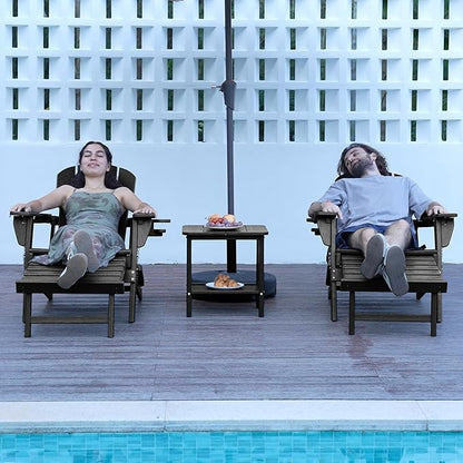 LOUNZY Folding Adjustable Adirondack Chair with Retractable Ottoman Set of 2,HDPE Recliner Adirondack Chair with Cup Holder for Deck Lawn Fire Pit,Grey