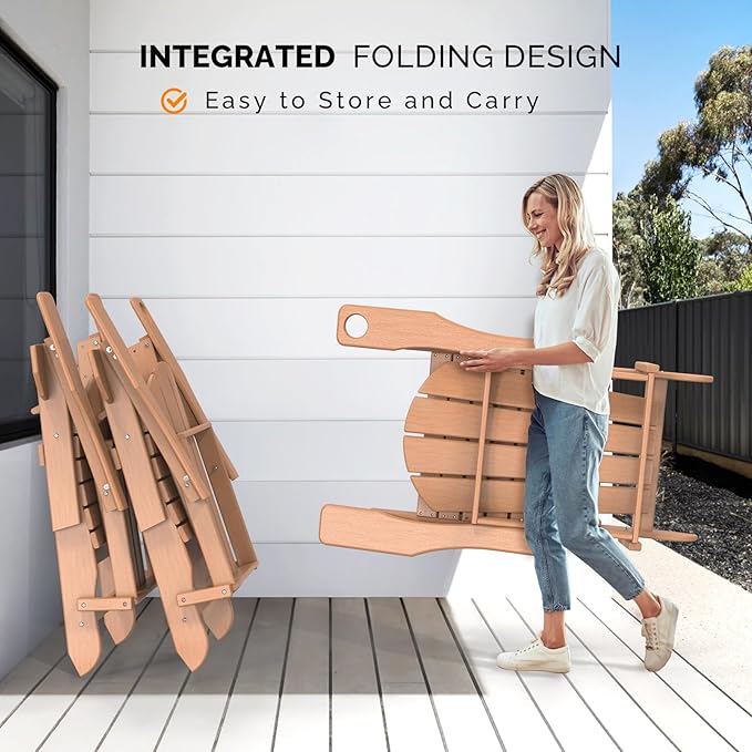 VINGLI Folding Adirondack Chair with Ottoman, Waterproof Plastic HDPE Firepit Chair for Outside with Hidden Footrests - Photo 6