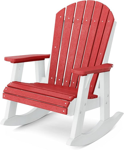 Wildridge Heritage Adirondack Rocking Chair, Cardinal Red and White - Outdoor Weather Resistant HDPE Rocking Chair for Patio, Deck, Fire Pit