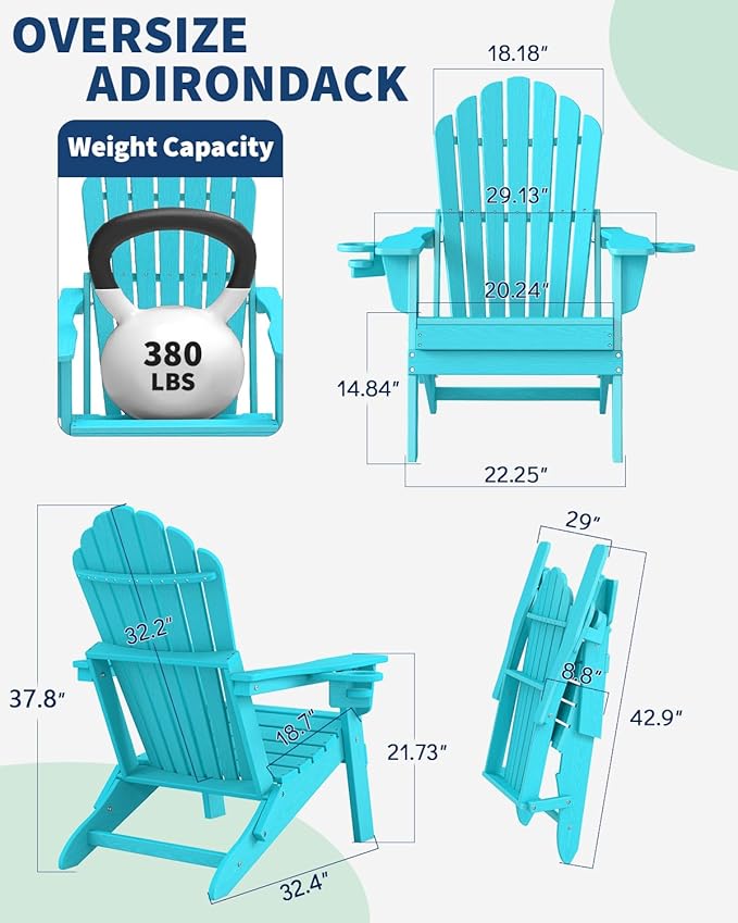 2026 Upgraded Oversized Folding Adirondack Chair Plawdlik, Set of 2 - Photo 2