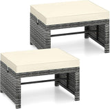 RELAX4LIFE Wicker Outdoor Ottoman Set of 2 - Rattan Footstools Foot Rest w/Removable Cushions - Photo 1