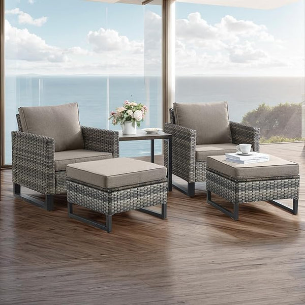 Wicker Outdoor Patio Furniture Set - 5 Piece Patio Conversation Set with 2 Wicker Armrest Chairs - Photo 1