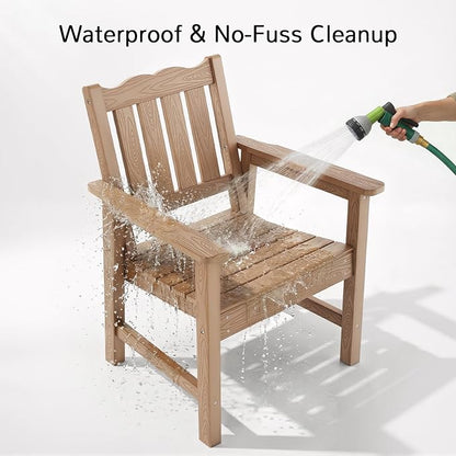 Stoog All-Weather Patio Chairs Set of 2, Oversized Garden Chair with 400 lbs Weight Capacity, Easy to Assemble, Outdoor Chair for Patio, Backyard Deck, Fire Pit & Lawn Porch, Teak