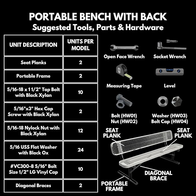 COATEDOUTDOORFURNITURE Heavy-Duty Portable Outdoor Bench Thermoplastic Coated, Expanded Metal, Commercial-Grade Seating, Made in America (Portable with Back, 6 Ft, Textured Brown)