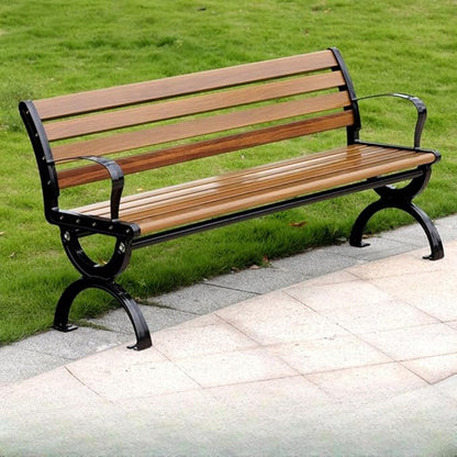 LITFAD Outdoor Bench Modern Park Bench with Corrosion Resistant Metal Frame, Light Brown Wooden Seating with Backrest, Garden Bench for Patio, Lawn, Yard, Porch - Type B, 47.2" L x 21.5" W x 29.5" H