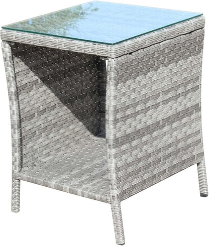Rattan Side Table with Glass Top, Outdoor Wicker End Table for Patio, Porch, Garden, 19.25" Square, 21" Tall, 120 Lbs Capacity, Weather-Resistant PE Rattan, Easy Assembly
