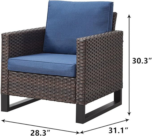 Rilyson Wicker Outdoor Patio Chairs Set of 2-2 Piece Rattan Chairs with Waterproof Wicker,Comfortable Cushions and Sturdy Metal Frame for Outside Porch Deck Backyard(Brown/Blue)