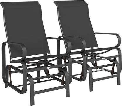 Outsunny Outdoor Glider Chair Set of 2, Gliders for Outside Patio with Smooth Rocking Mechanism and Lightweight Construction for Backyard, Black