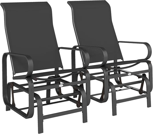 Outsunny Outdoor Glider Chair Set of 2, Gliders for Outside Patio with Smooth Rocking Mechanism and Lightweight Construction for Backyard, Black