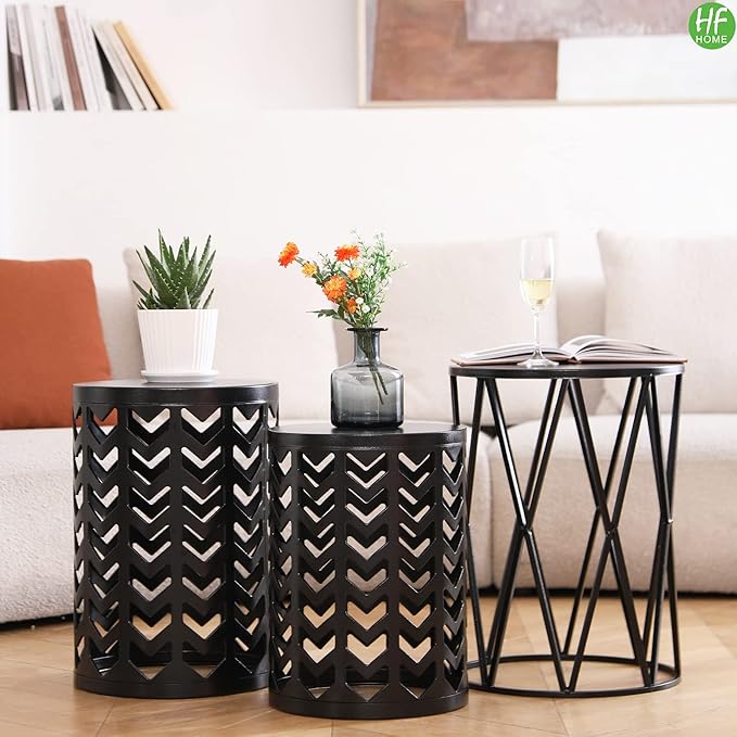 HFHOME Multifunctional Nesting Round Metal Coffee End Tables - Photo 7