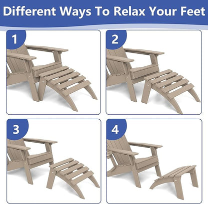 FOOWIN Folding Adirondack Ottoman Set of 4, HDPE All Weather Adirondack Footrests, Ottoman for Adirondack Chair,Patio Footstool for Outside Easy Storage,for Patio, Backyard, Porch, Garden, Brown