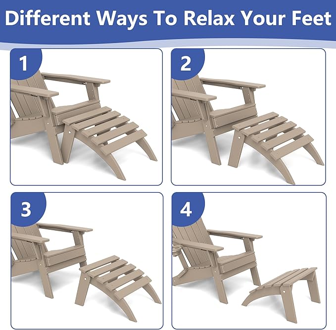 FOOWIN Folding Adirondack Ottoman, HDPE All Weather Adirondack Footrests, Ottoman for Adirondack Chair,Patio Footstool for Outside Easy Storage,for Patio, Backyard, Porch, Garden, Brown