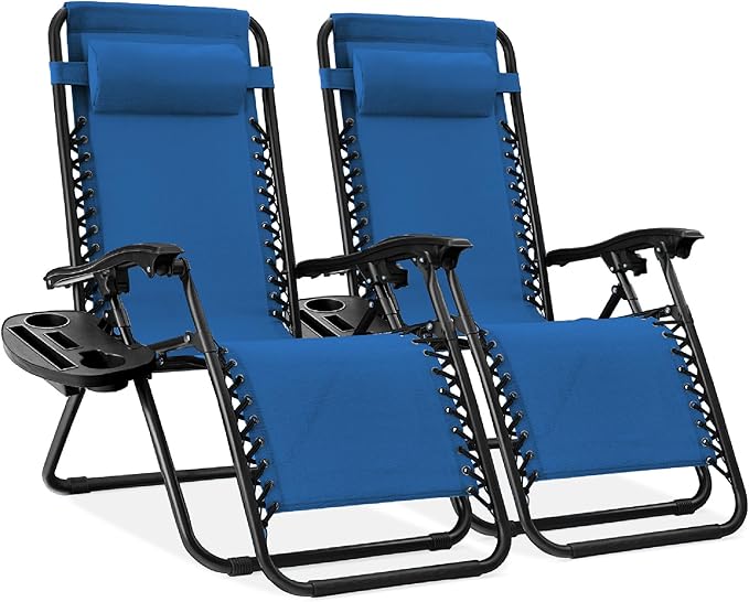 Best Choice Products Set of 2 Adjustable Steel Mesh Zero Gravity Lounge Chair Recliners w/Pillows and Cup Holder Trays - Photo 1