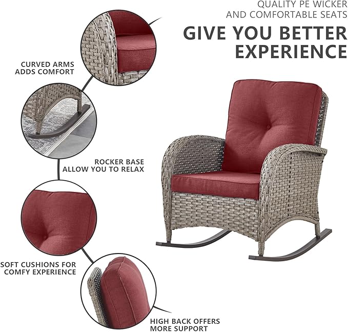 Belord 6 Pieces Patio Rocking Chairs Outdoor Furniture Set with Outdoor Couch and Ottoman Conversation Patio Furniture - Photo 5