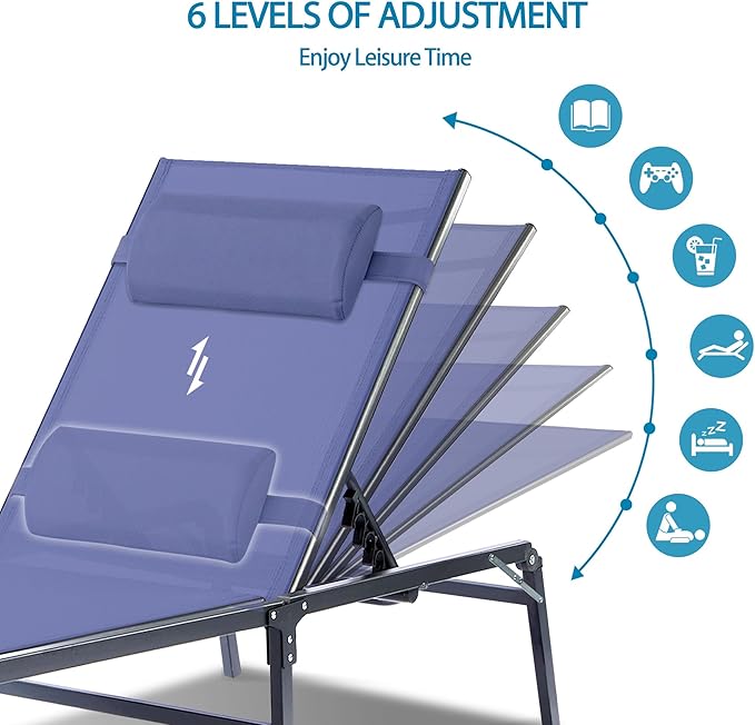 Foldable Outdoor Lounge Chairs Set of 4, No Assembly Chaise Lounge Outdoor with Cup Holder and 6 Adjustable Positions - Photo 4