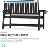 Outdoor Bench with Cup Holder All-Weather HDPE Fade Resistant Garden Bench 660 lbs Bearing 2-Seat Front Porch Furniture - Photo 8