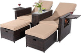 5PCS Outdoor Wicker Chaise Lounge Chair - Rattan Adjustable Reclining Patio Lounge Chair with Ottoman and Coffee Table - Photo 1