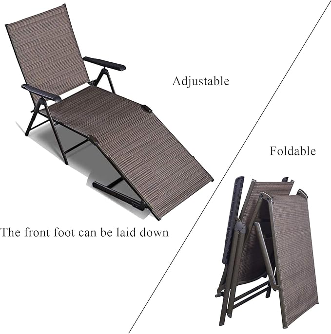S AFSTAR Patio Chaise Lounges, Outdoor Reclining Lounge Chairs with Adjustable Backrest & Heavy Duty Steel Frame, Recliner Chair for Poolside Lawn Backyard (2)
