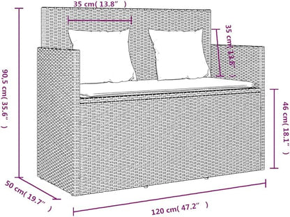 vidaXL Garden Bench Gray PE Rattan, Steel, Polyester Medium
