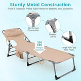 Goplus Tanning Chair with Face Hole, Foldable Adjustable Beach Chaise Lounger w/Arm Hole - Photo 6