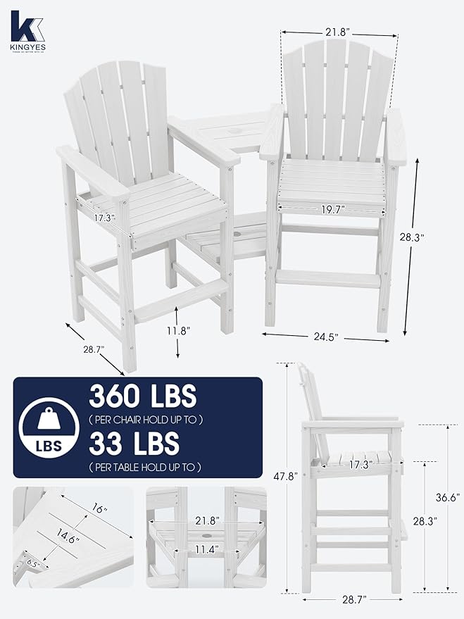 KINGYES Tall Adirondack Chair Set of 4 with 9FT Umbrella - Photo 3