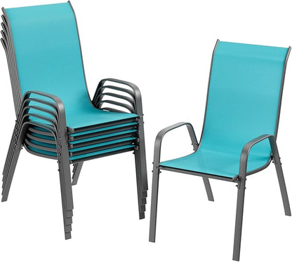 TLSUNNY Patio Chairs, Stackable Textilene Outdoor Dining Furniture for All Weather, with 17.7″ Wide Seat & Metal Frame, for Garden, Backyard, Deck, Restaurant, Poolside (6, Turquoise Blue, 24.6″)