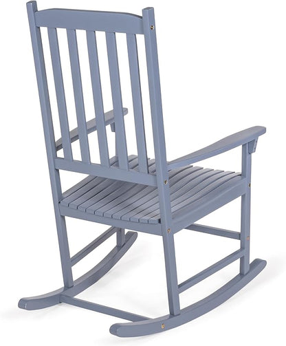 Eyely KCR300F Orvindar Farmhouse Classic Slat-Back 350-LBS Support Acacia Wood Outdoor Rocking Chair, Cashmere Blue