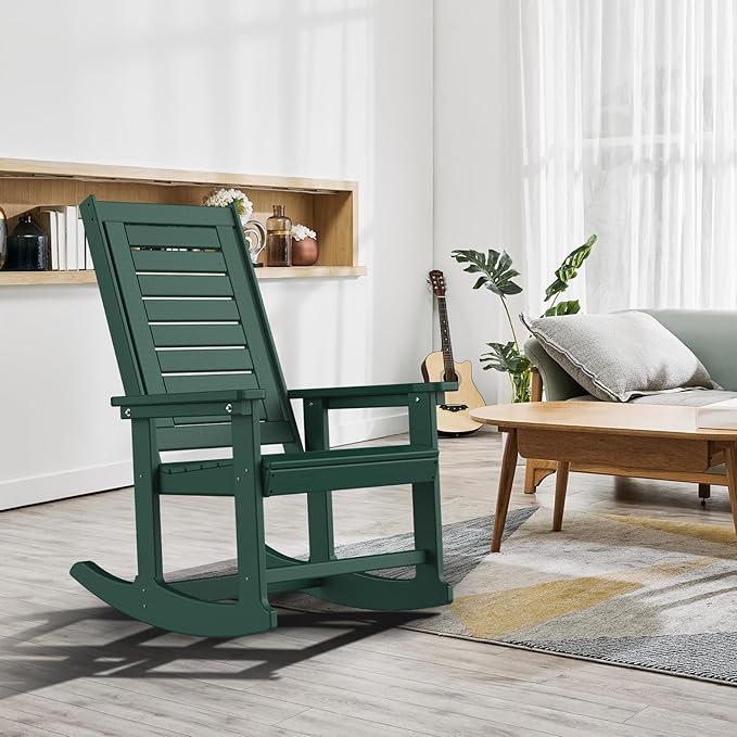 GREENVINES Outdoor Rocking Chairs | Set of 4 | Porch Rocker | HDPE Plastic | Forest | Oversized Rockers | High Back - Photo 2