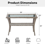 Belord 38 Inch Outdoor Coffee Table with 2 Tier Storage - Wicker Coffee Table with Water Ripple Texture Tempered Glass - Photo 3