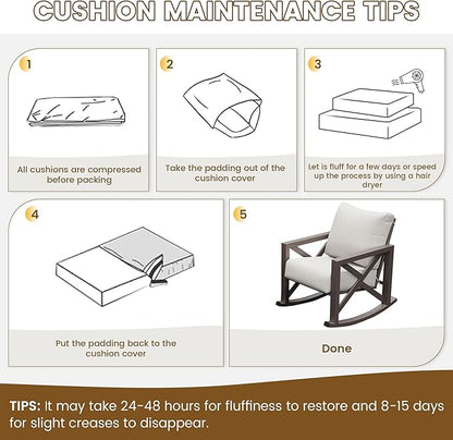 UDPATIO Rocking Chair Outdoor Set 2 with Coffee Table, 3 Piece Metal Rocking Bistro Set with 6.5" Water-Resistant Cushions, Oversized, 350lbs Heavy-Duty, for Porch, Patio, Balcony, Beige