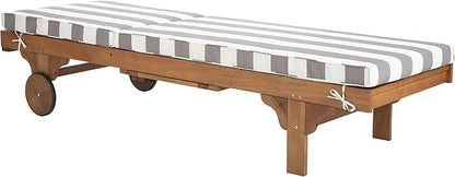 SAFAVIEH Outdoor Collection Newport Natural/ Grey & White Stripe Cushion Built-in Side Table Adjustable Chaise Lounge Chair
