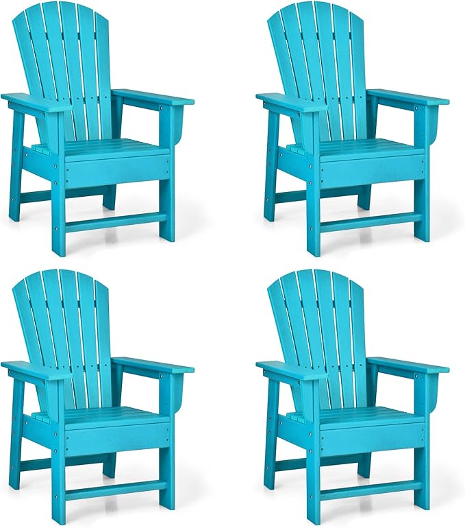 Giantex Adirondack Chair, Kids HDPE Patio Lawn Chair with Ergonomic Backrest for Deck, Porch, Backyard, Poolside, Indoor, Weather Resistance Toddler Outdoor Chair (4, Turquoise)