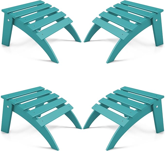 FOOWIN Folding Adirondack Ottoman Set of 4, HDPE All Weather Adirondack Footrests, Ottoman for Adirondack Chair,Patio Footstool for Outside Easy Storage,for Patio, Backyard, Porch, Garden, Lake Blue