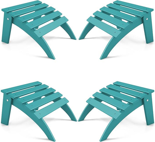 FOOWIN Folding Adirondack Ottoman Set of 4, HDPE All Weather Adirondack Footrests, Ottoman for Adirondack Chair,Patio Footstool for Outside Easy Storage,for Patio, Backyard, Porch, Garden, Lake Blue
