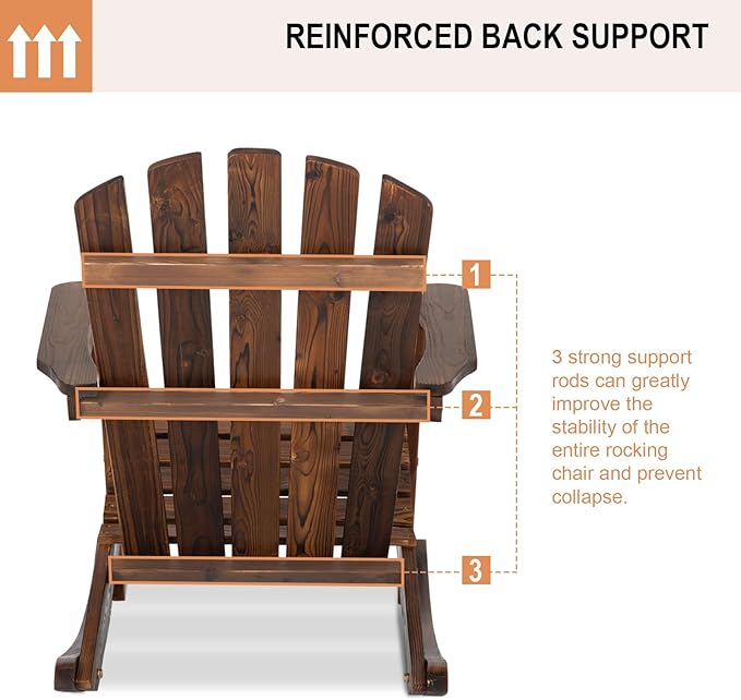 Garturects 2PCS Wood Patio Rocking Chairs - Classic Adirondack Rocker Chairs Porch Rocking Set of 2 for Outdoor,Yard, Balcony (Brown)