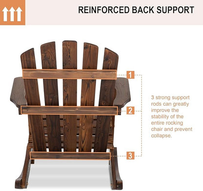 Adirondack Rocking Chairs Set of 2 - Outdoor Wood Rocking Chair, Patio Rocker Rocking Chair High Backrest for Porch, Balcony, Backyard, Poolside