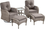 5 Pieces Outdoor Wicker Patio Furniture Set-High Back Outdoor Rocking Chairs Set of 2 with Ottoman Patio Conversation - Photo 3