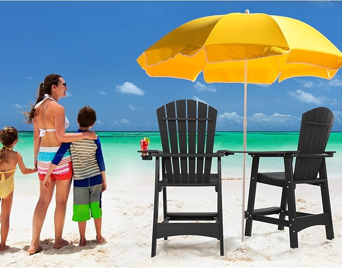 FUNBERRY Tall Adirondack Chairs Set of 2 with Removable Connecting Table, All Weather High Top Balcony Chair with Cup Holders