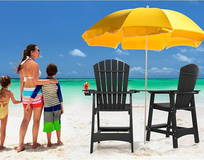 FUNBERRY Tall Adirondack Chairs Set of 2 with Removable Connecting Table, All Weather High Top Balcony Chair with Cup Holders