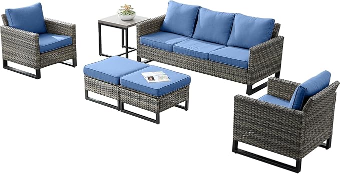 Rilyson Wicker Outdoor Patio Furniture Set - 6 Piece Patio Conversation Set with 2 Armrest Chairs, 2 Rattan Ottoman - Photo 2