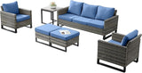 Rilyson Wicker Outdoor Patio Furniture Set - 6 Piece Patio Conversation Set with 2 Armrest Chairs, 2 Rattan Ottoman - Photo 2
