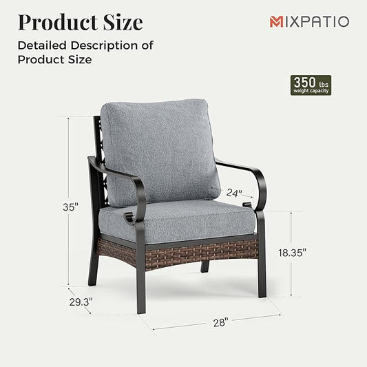 Outdoor Patio Leg Sofa Chairs Set of 2 Steel Frame Porch Furniture with Deep Seating and 5.75" Cushions for Lawn Backyard Deck, Grey